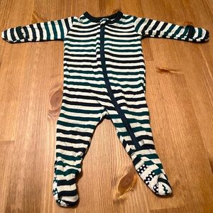 Green and white striped zipper footie from kickee pants. Excellent condition.